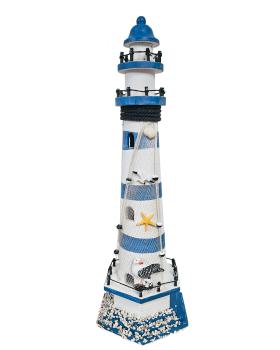 Deko-Leuchtturm Holz Fischernetz Seestern Seevögel Stein Segeln Maritime H:57cm